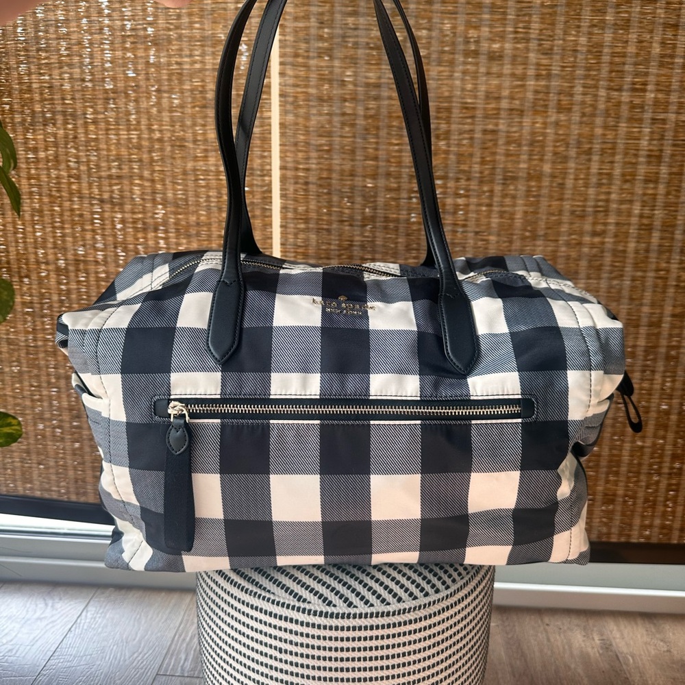 kate spade Chelsea Black White Buffalo Checkered Weekender Bag Tote